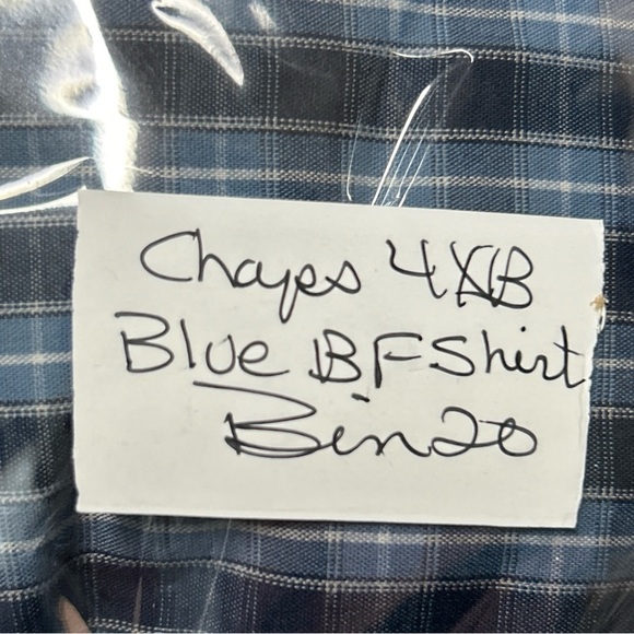 Chaps Stretch Men’s 4XB Blue Plaid Button Front Shirt Cotton Blend Long Sleeve - Picture 12 of 12